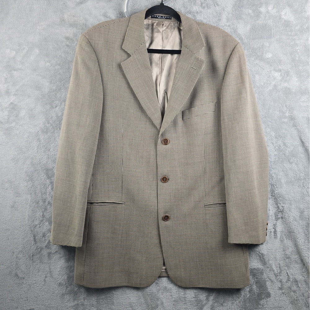 Hugo Boss Blazer Jacket Men's 40R Brown Houndstooth Tweed Virgin Wool Vintage